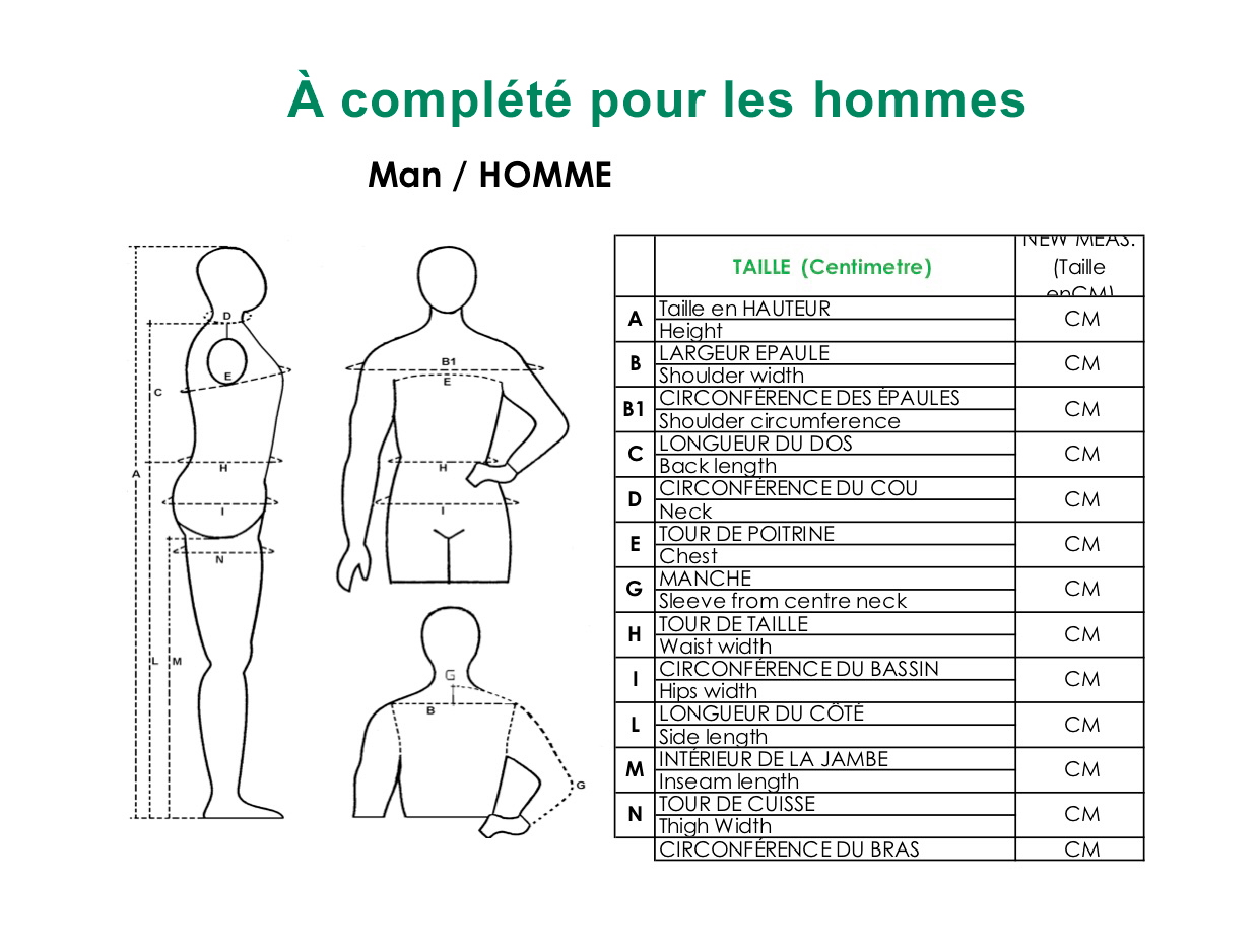 Taille mannequin homme